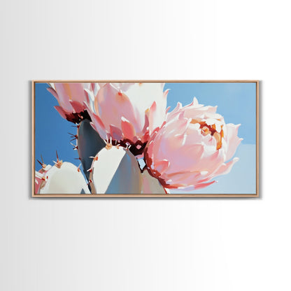 Kaktusblüten, Botanische Wüstenkunst, Leuchtende Sukkulente, Rosa blühender Kaktus, Bohème-Ästhetik, Leinwanddruck, Wohnzimmer