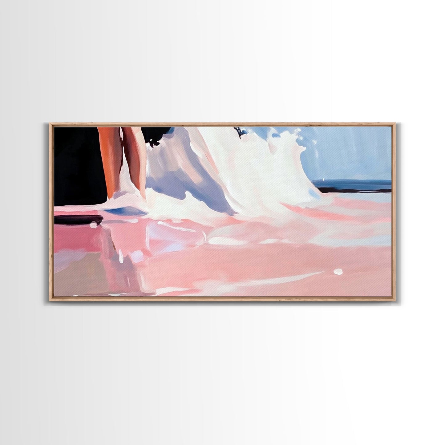 Abstract Waves, Coastal Aesthetic, Beach Sunset, Living Room Wall Art, Canvas Print, Ocean Home Decor, Modern Seaside Artwork, Pink and Blue