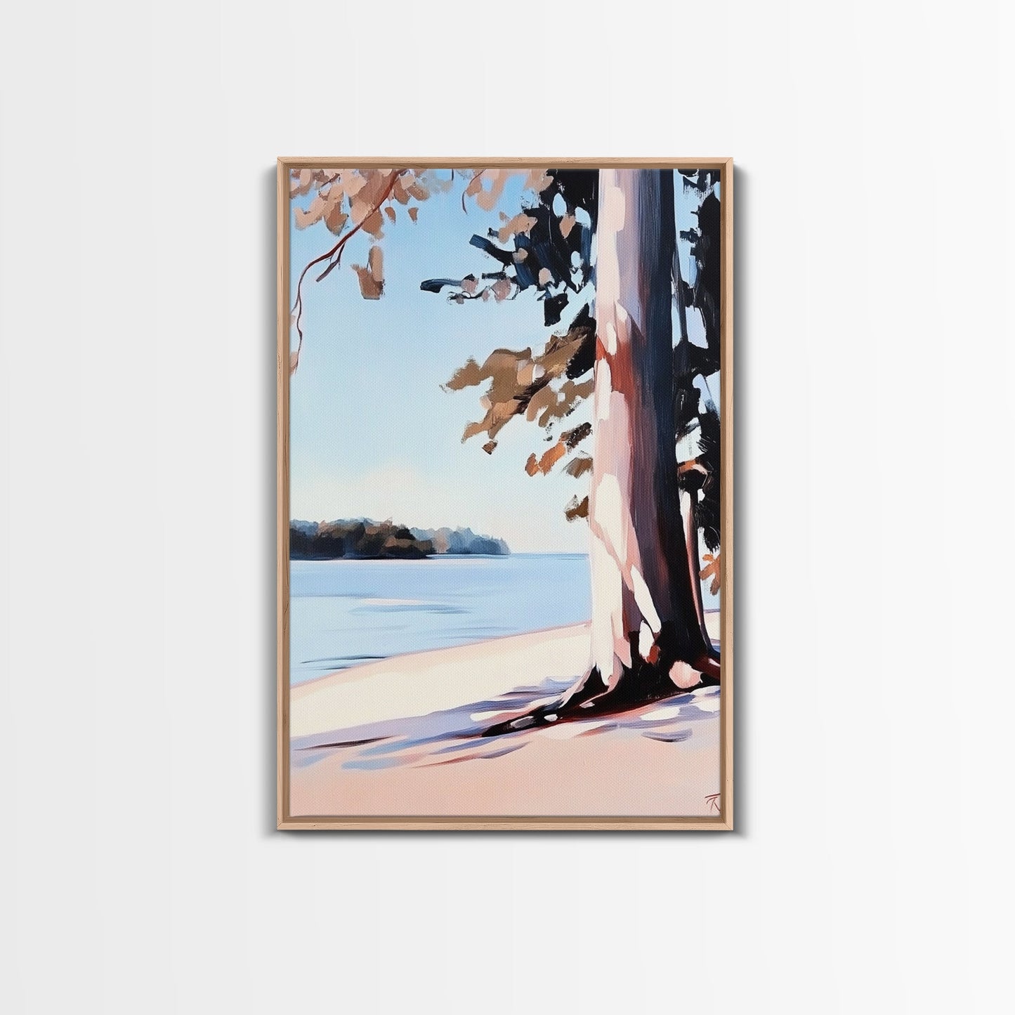 Lakeside Tree, Framed Canvas Print, Nature Wall Art, Serene Landscape, Beach House Decor, Tranquil Painting, Living Room Accent