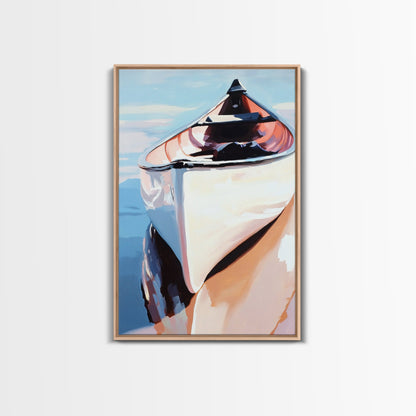 Wooden Boat, Reflection, Nautical Wall Art, Lake House Decor, Modern Impressionism, Blue and White Art, Rustic Style, Framed Canvas Print