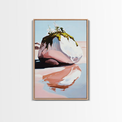 Modern Coastal Art, Abstract Beach Scene, Minimalist Ocean Print, Framed Canvas Print, Boho Seascape, Living Room Wall Art, Pastel Decor