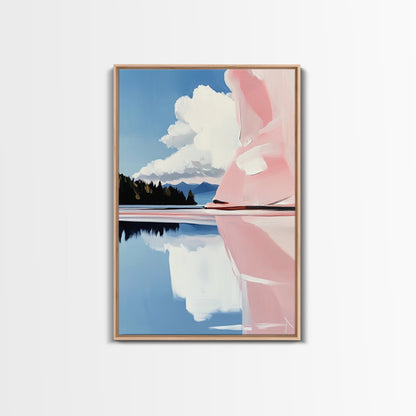 Pink Rock Reflection, Abstract Landscape, Serene Water Art, Framed Canvas Print, Modern Wall Decor, Minimalist Nature, Living Room Art