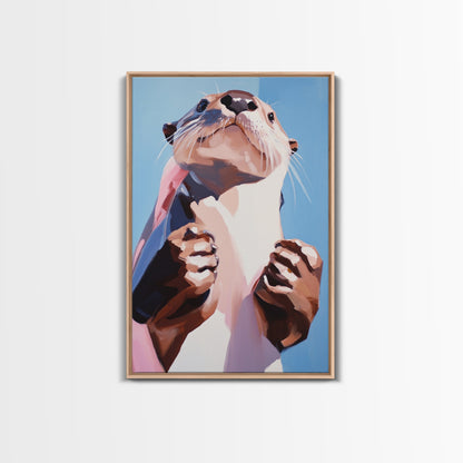 Otter Portrait, Animal Lover Gift, Cute Wildlife Art, Whimsical Decor, Framed Canvas Print, Playful Wall Art, Bedroom Artwork