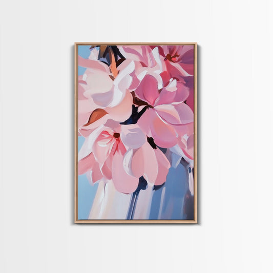 Pink Flowers, Floral Art, Spring Wall Art, Botanical Print, Framed Canvas Print, Bedroom Decor, Feminine Aesthetic, Cottagecore Style