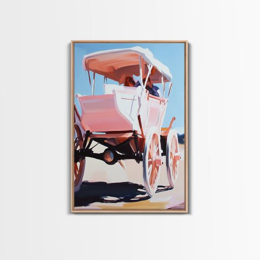 Pink Carriage, Vintage Western Scene, Whimsical Cowboy Decor, Nostalgic Country Art, Soft Pastel Wall Art, Framed Canvas Print