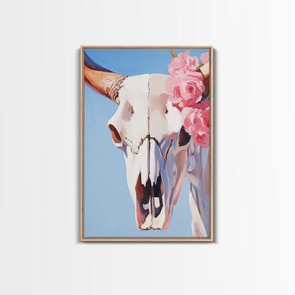 Longhorn Skull, Western Decor, Boho Wall Art, Rustic Home, Floral Art, Cowboy Aesthetic, Canvas Print, Bedroom Art, Southwestern Gift