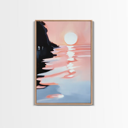 Pastel Sunrise, Abstract Landscape Art, Framed Canvas Print, Beach Wall Decor, Contemporary Coastal Artwork, Relaxing Home Aesthetic