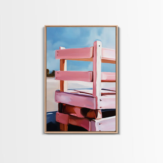 Pink Fence, Rustic Charm, Beach House Decor, Farmhouse Aesthetic, Country Wall Art, Cottagecore Print, Framed Canvas Print