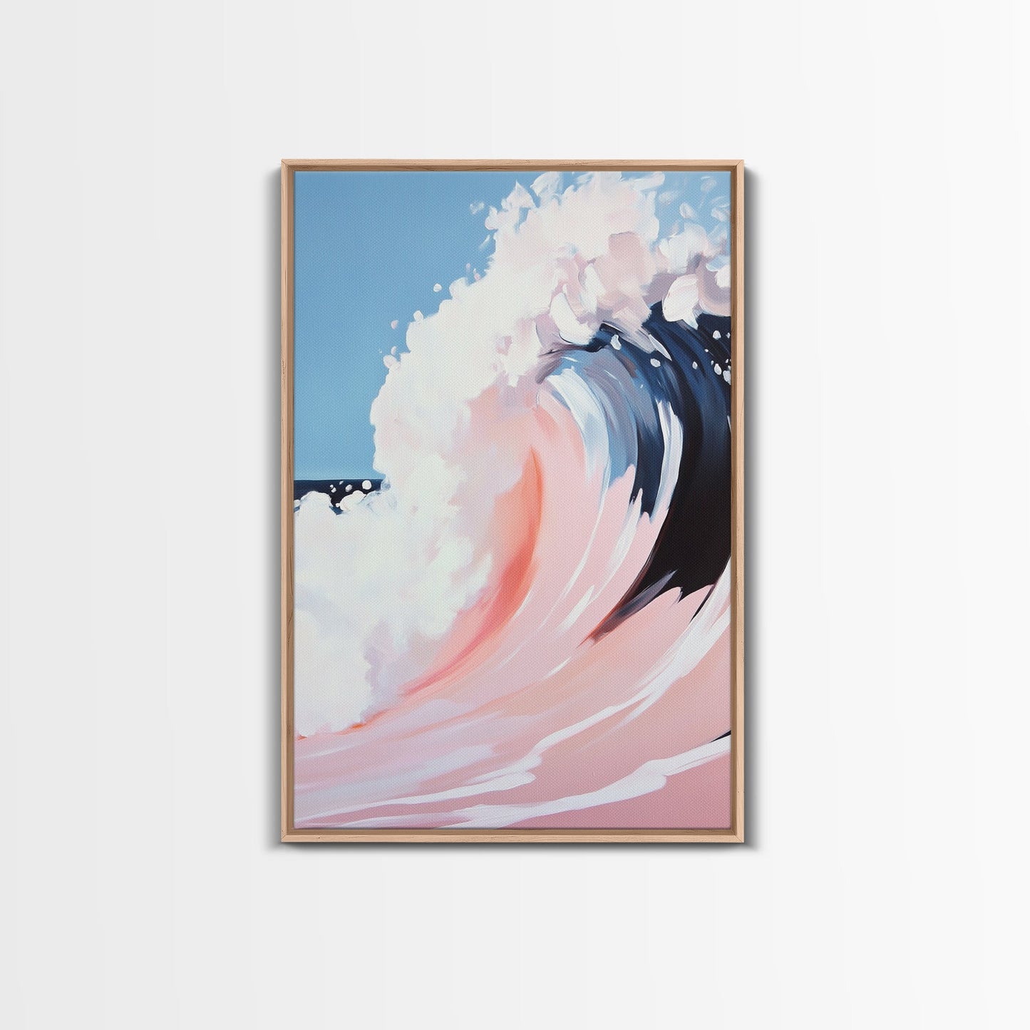 Ocean Wave Painting, Abstract Seascape Art, Modern Coastal Print, Pastel Watercolor Style, Framed Canvas Print, Beach House Wall Art