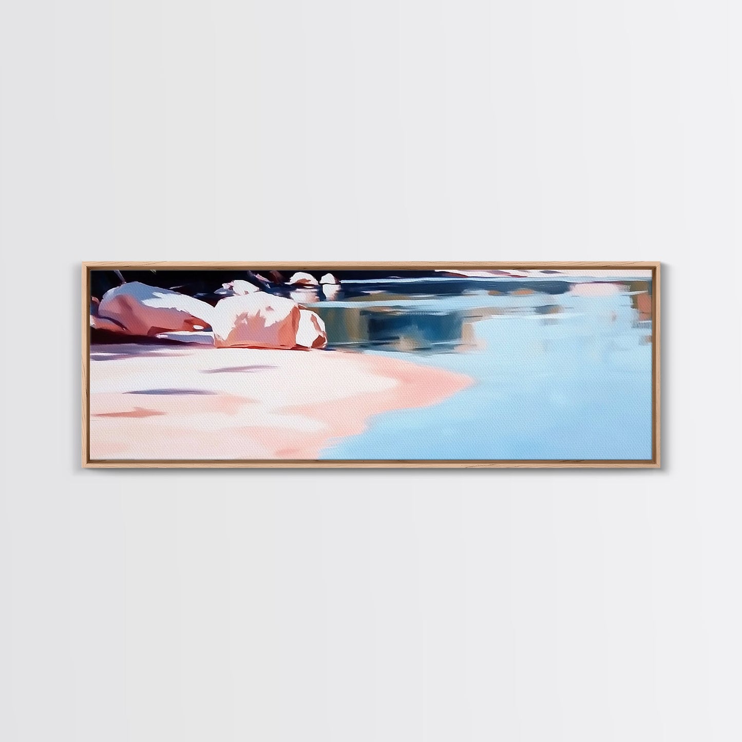 Reflections on Water, Tranquil Lakeside Scene, Minimalist Nature Art, Canvas Print, Serene Blue Tones, Relaxing Wall Art, Office Decor