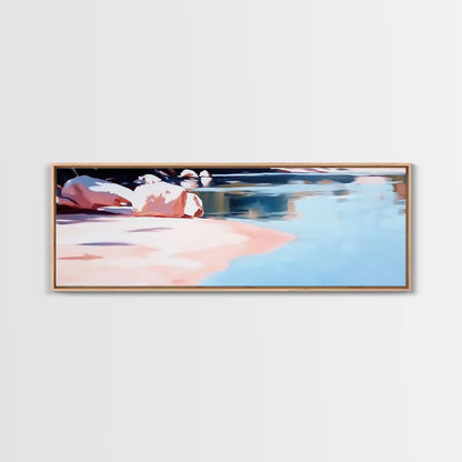 Reflections on Water, Tranquil Lakeside Scene, Minimalist Nature Art, Canvas Print, Serene Blue Tones, Relaxing Wall Art, Office Decor