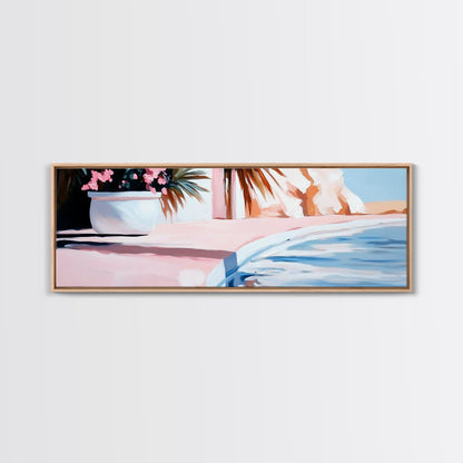 Poolside Bliss, Tropical Vibes, Relaxing Art, Framed Canvas Print, Pink Aesthetic, Coastal Wall Decor, Summer Artwork, Beach Decor