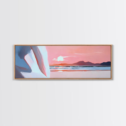 Sunset Serenity, Coastal Horizon, Tranquil Art, Framed Canvas Print, Pink Sky, Minimalist Seascape, Ocean Decor, Living Room Artwork