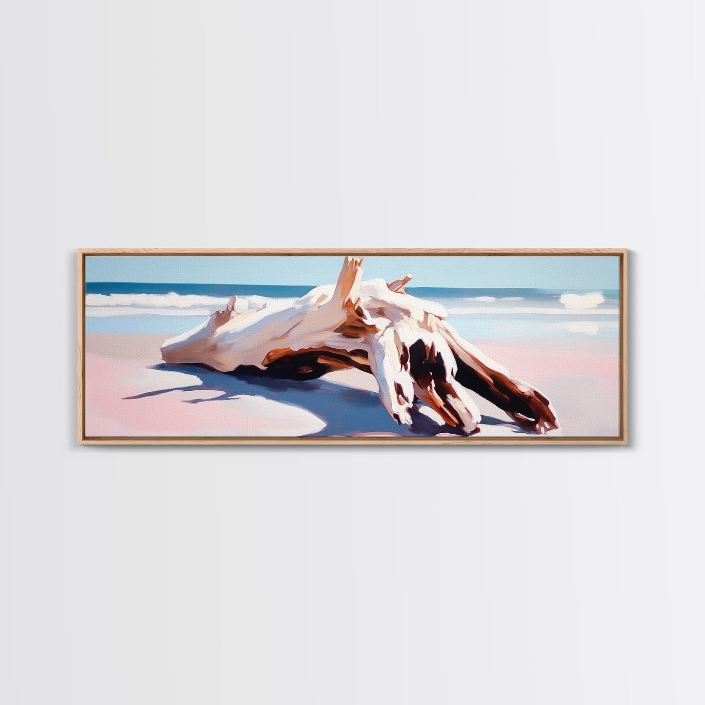 Driftwood, Ocean Waves, Canvas Print, Coastal Wall Art, Beach House Decor, Minimalist Seascape, Natural Tones, Boho Home Aesthetic