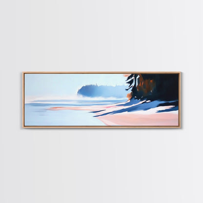 Misty Shoreline, Coastal Landscape Art, Minimalist Seascape, Ocean View, Framed Canvas Print, Modern Home Decor, Living Room Art