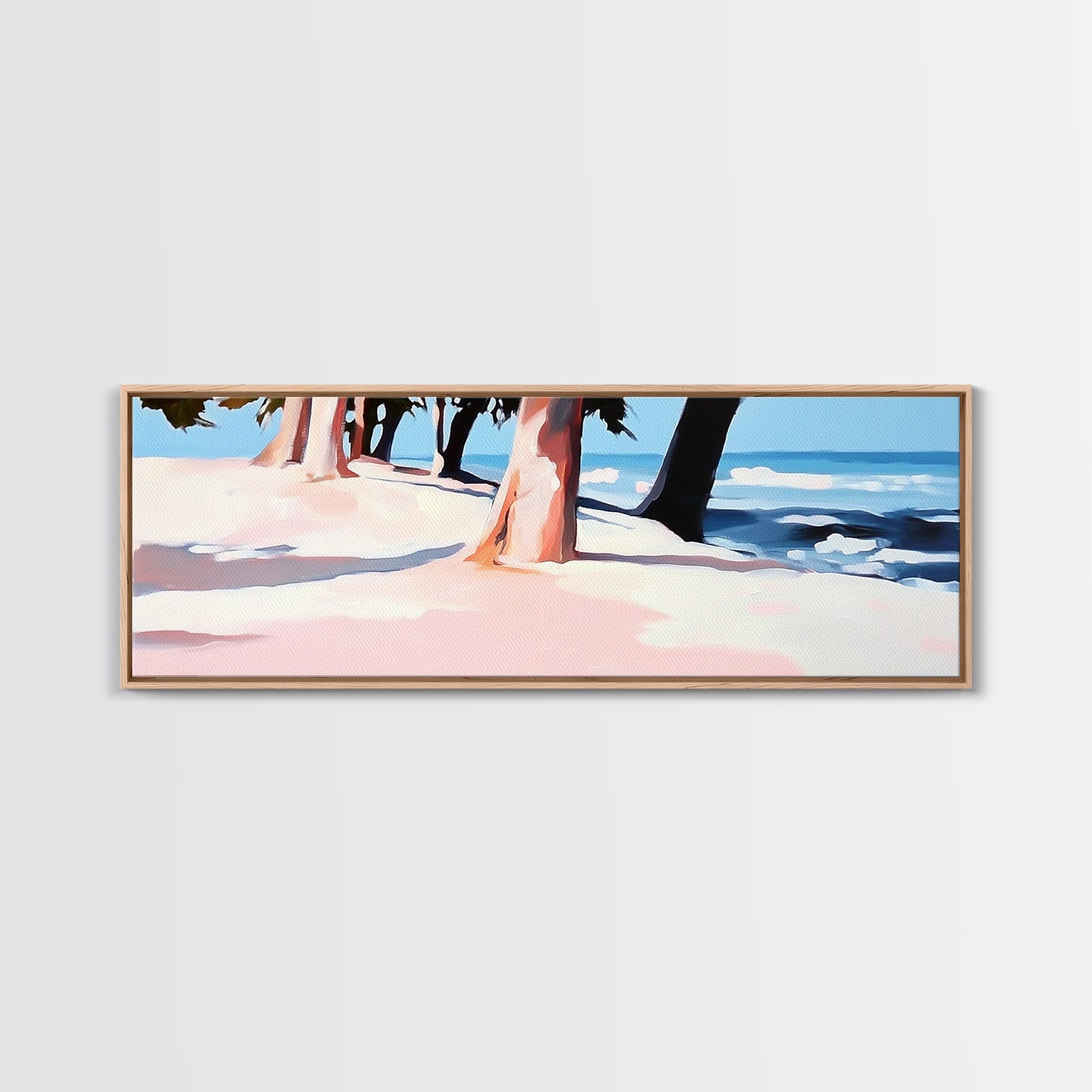 Coastal Trees, Beach Landscape, Ocean View, Framed Canvas Print, Modern Wall Art, Minimalist Decor, Living Room Art, Tropical Artwork