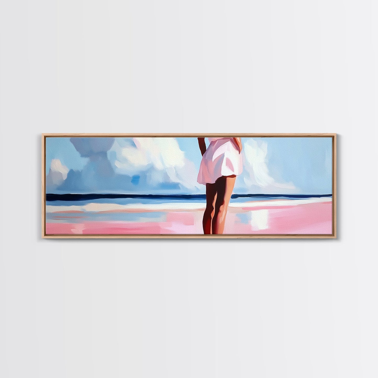 Woman by Ocean, Beach Reflection, Serenity Art, Framed Canvas Print, Modern Coastal Decor, Minimalist Wall Art, Bedroom Artwork