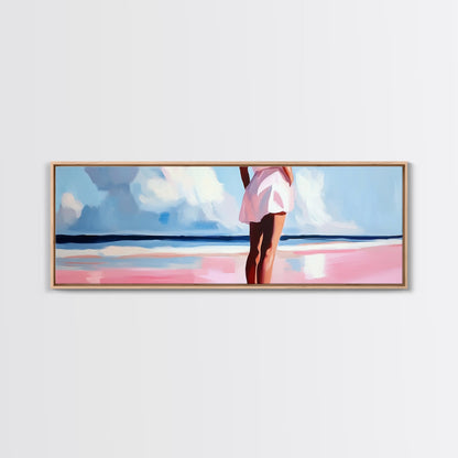 Woman by Ocean, Beach Reflection, Serenity Art, Framed Canvas Print, Modern Coastal Decor, Minimalist Wall Art, Bedroom Artwork
