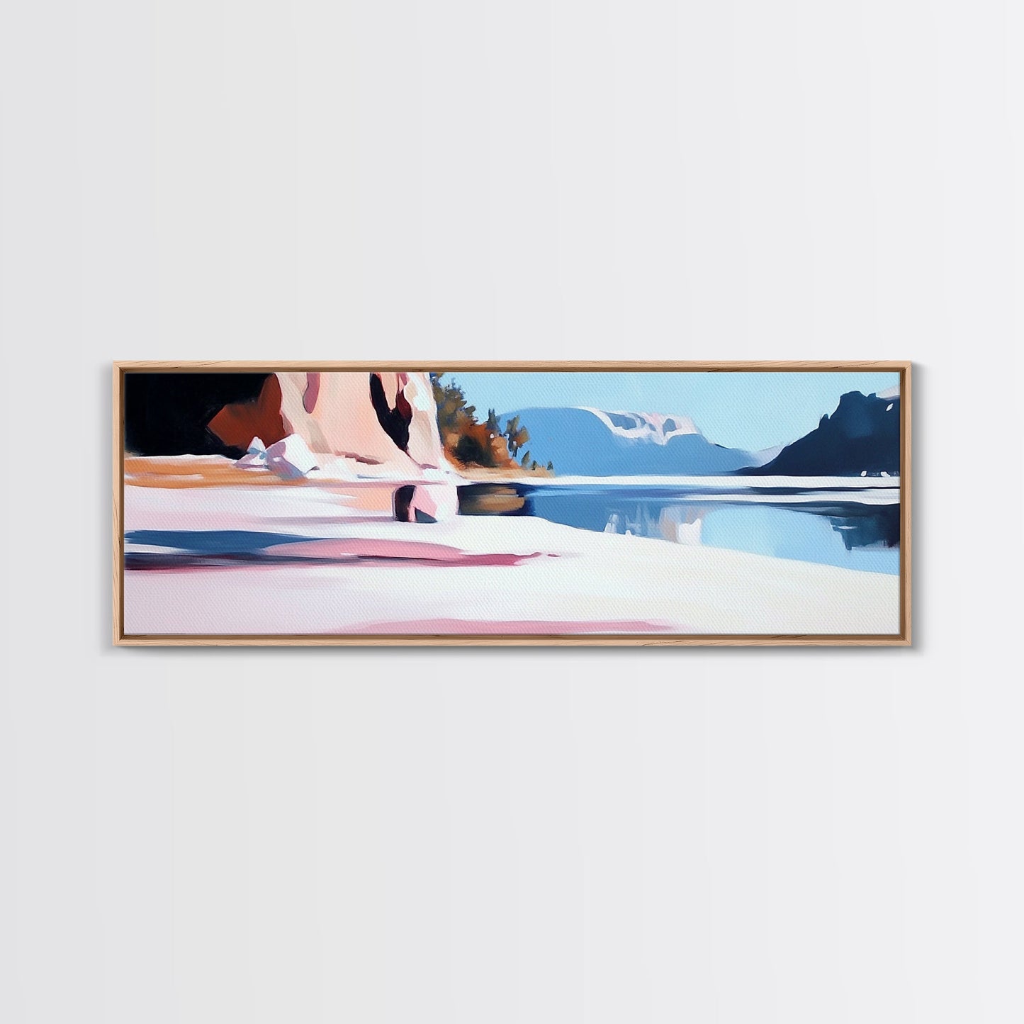 Lake Reflection, Serene Nature, Framed Canvas Print, Minimalist Wall Art, Living Room Decor, Blue Tones, Tranquil Home Aesthetic