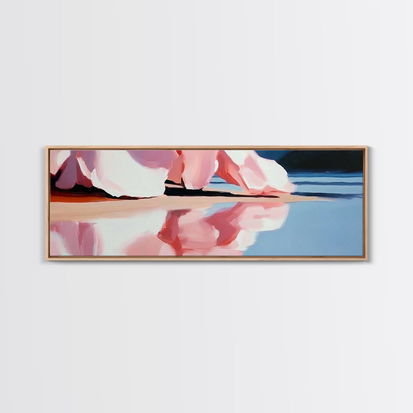 Flowing Pink Fabric, Water Reflection, Feminine Aesthetic, Framed Canvas Print, Romantic Wall Art, Soft Color Palette, Elegant Home Decor