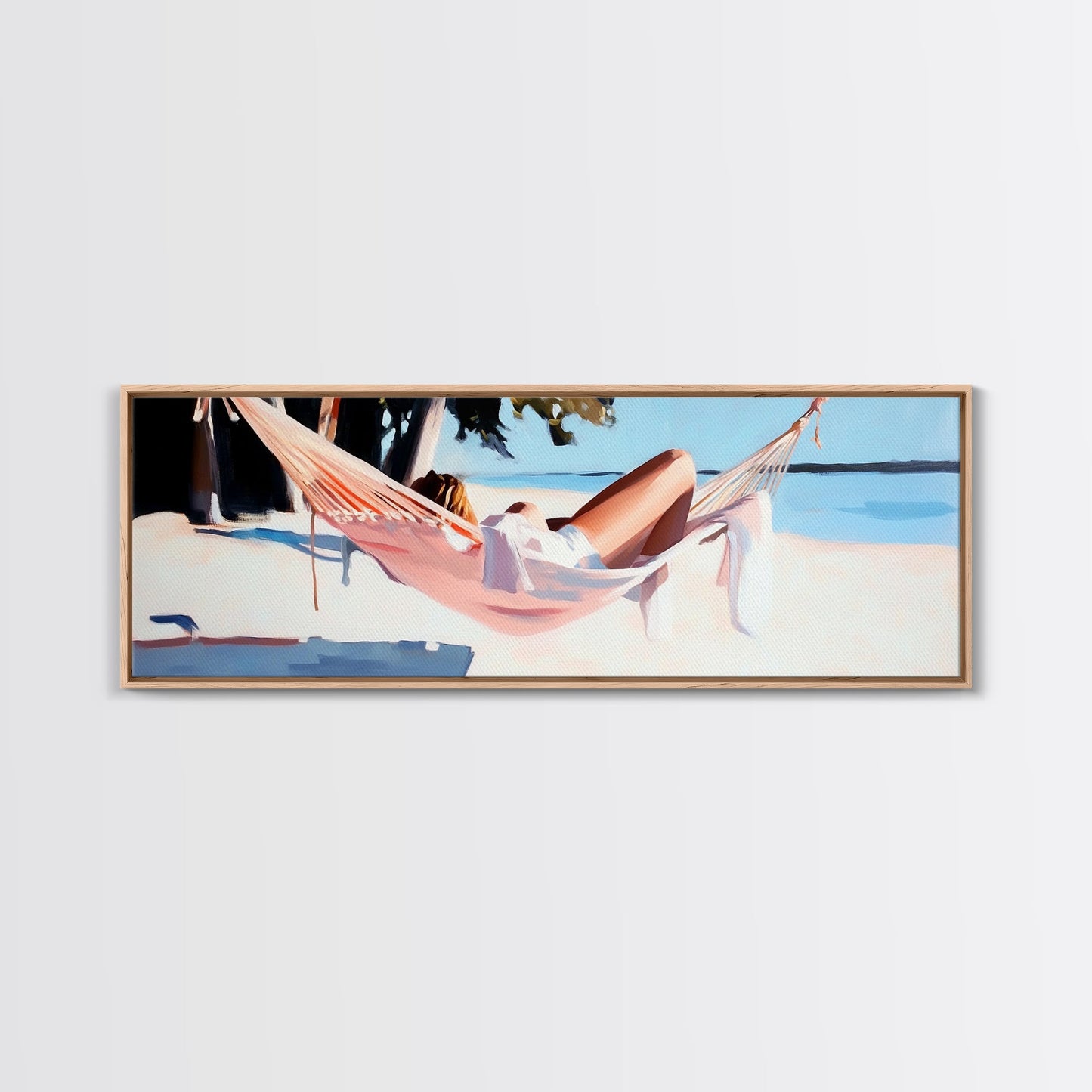 Hammock Rest, Relaxation, Coastal, Framed Canvas Print, Beach House Decor, Summer Vibes, Minimalist Art, Bedroom Wall Art, Boho Aesthetic