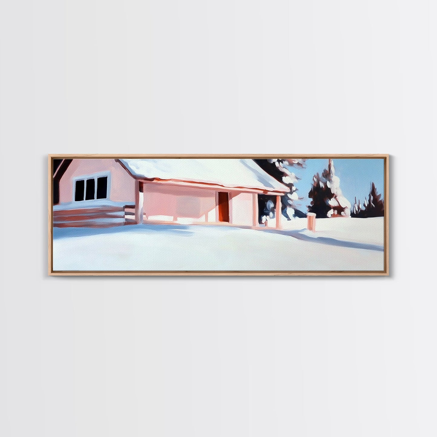 Snow Cabin, Winter Scene, Cozy Christmas Art, Framed Canvas Print, Rustic Home Decor, Holiday Wall Art, Winter Art, Mountain Retreat