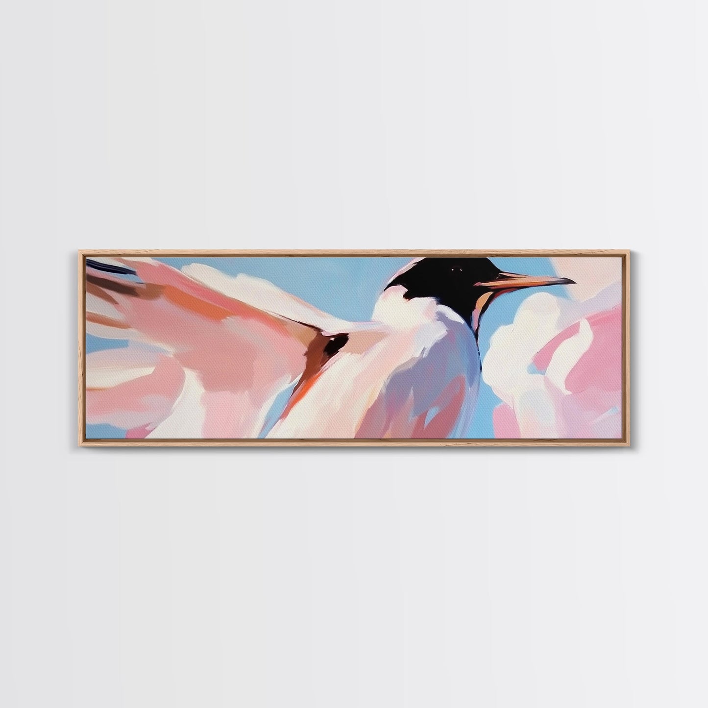 Soaring Seabird Art, Coastal Bird Print, Minimalist Wildlife Art, Pastel Sky Painting, Large Canvas Print, Beach House Decor, Bedroom Art