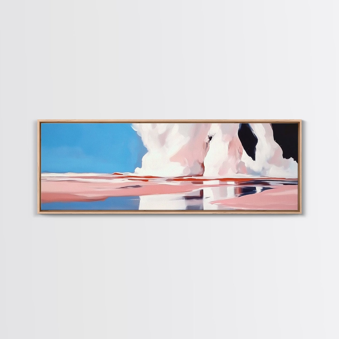 Ocean Reflection, Pink Waves, Abstract Seascape, Modern Coastal Art, Minimalist Decor, Framed Canvas Print, Living Room Wall Art