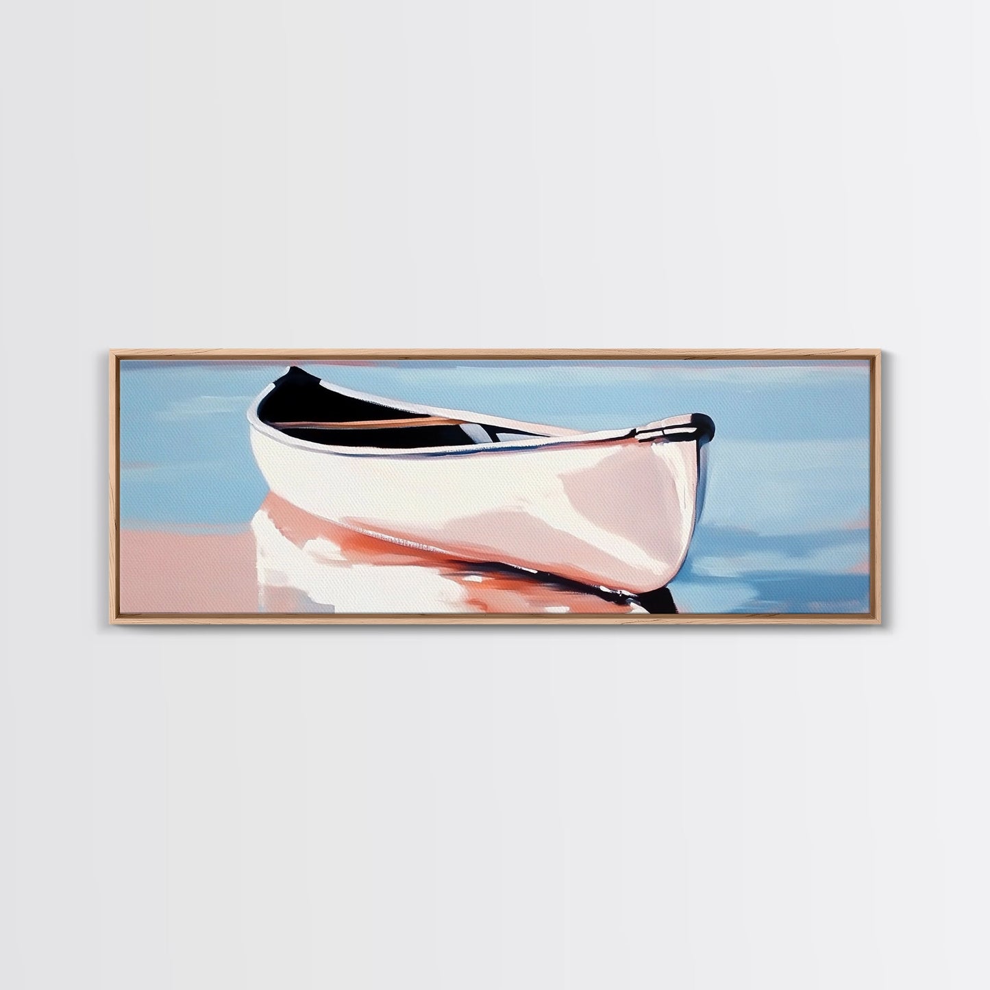 Reflection Boat, Calm Lake Art, Nautical Wall Decor, Framed Canvas Print, Coastal Serenity Art, Pastel Landscape, Living Room Wall Art