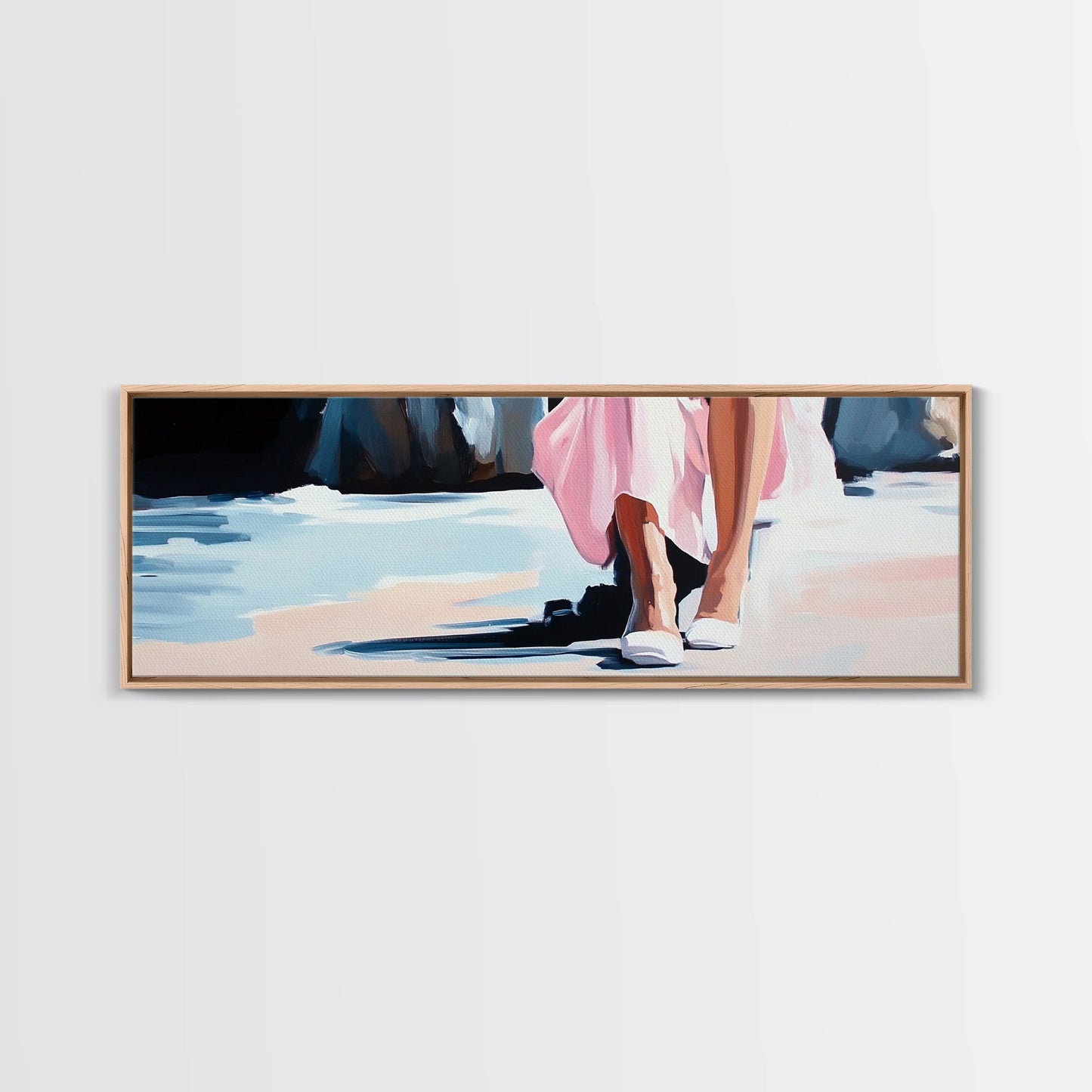 Seaside Elegance, Soft Beach Vibes, Ocean Walk Art, Framed Canvas Print, Feminine Coastal Decor, Seascape Painting, Summer Aesthetic
