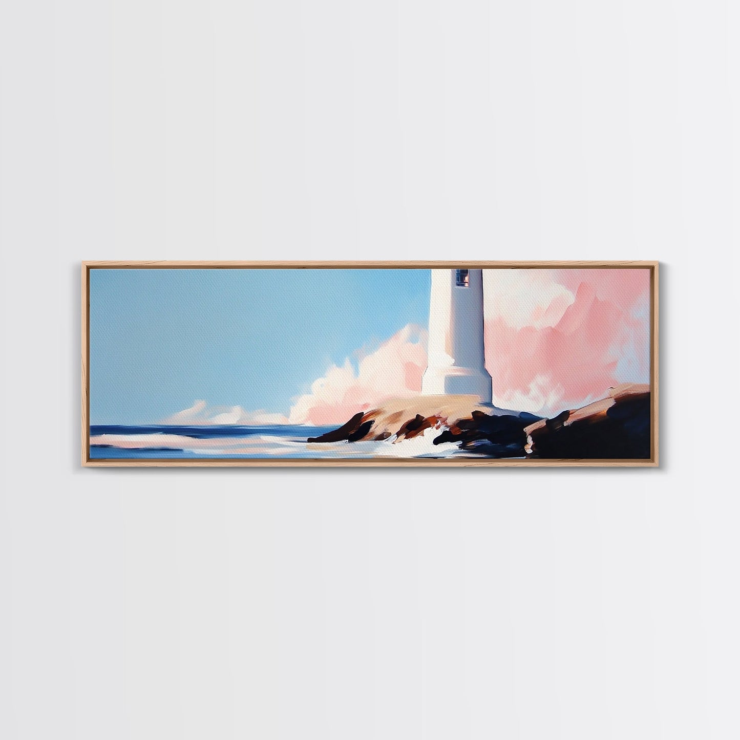 Leuchtturm, Küstenmotiv, Maritime Dekoration, Meerblick, Gerahmter Leinwanddruck, Strandhauskunst, Minimalistische Kunst, Schlafzimmer-Wandkunst