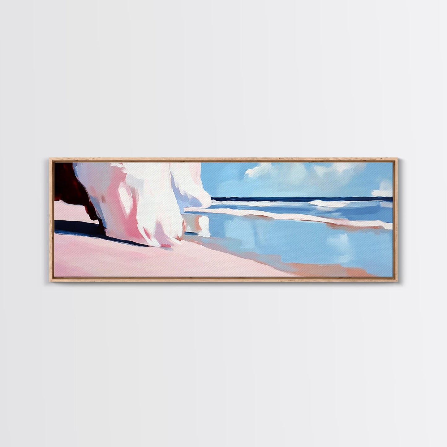 Pink Waves, Soft Beach Hues, Serene Seascape, Abstract Ocean, Framed Canvas Print, Minimalist Aesthetic, Bedroom Wall Art, Coastal Vibes