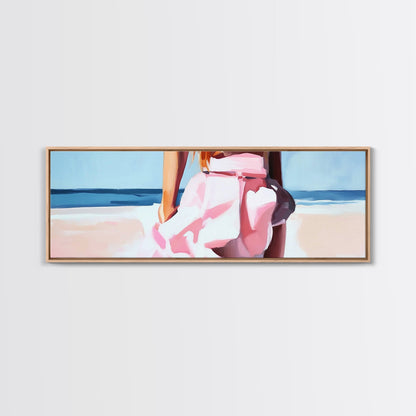 Beach Walk, Soft Waves, Feminine Coastal, Romantic Seascape, Framed Canvas Print, Boho Art, Bedroom Wall Art, Minimalist Aesthetic