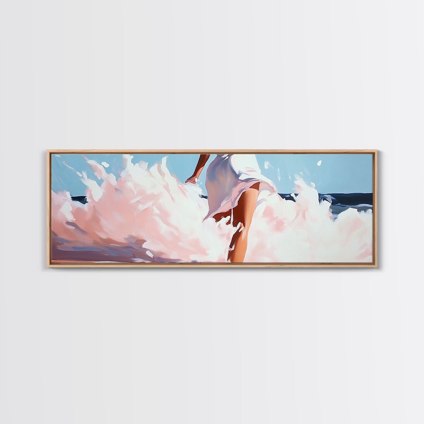 Woman in Waves, Coastal Elegance, Romantic Beach Art, Canvas Print, Ocean Aesthetic, Dreamy Home Decor, Living Room Wall Art