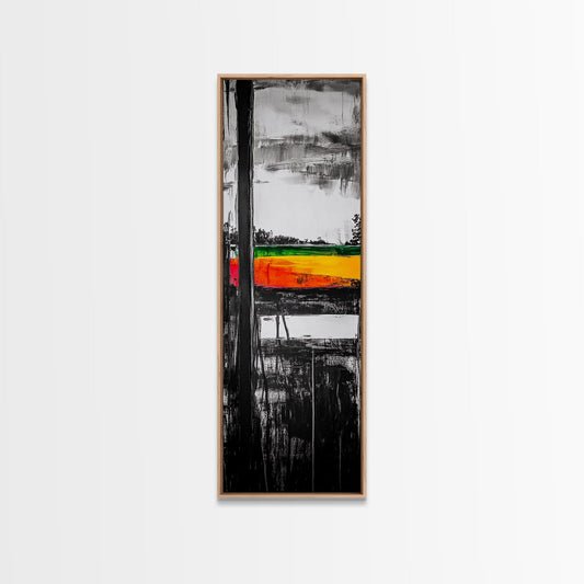 Abstract Window View, Landscape Art, Black and White with Color Accent, Modern Home Decor, Office Wall Artwork, Framed Canvas Print