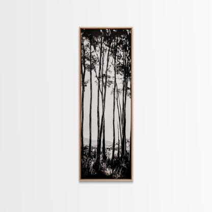 Tall Trees, Monochrome Forest, Tranquil Landscape, Framed Canvas Print, Nature Wall Art, Rustic Cabin Decor, Modern Minimalist Art