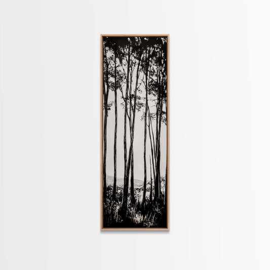 Tall Trees, Monochrome Forest, Tranquil Landscape, Framed Canvas Print, Nature Wall Art, Rustic Cabin Decor, Modern Minimalist Art