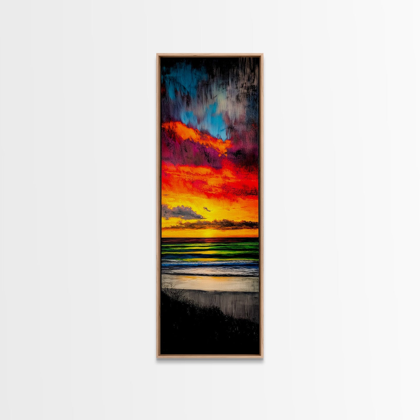 Mountain, Sunset, Water, Framed Canvas Print, Nature Landscape, Moody Wall Art, Dramatic Orange and Black, Rustic Cabin Decor