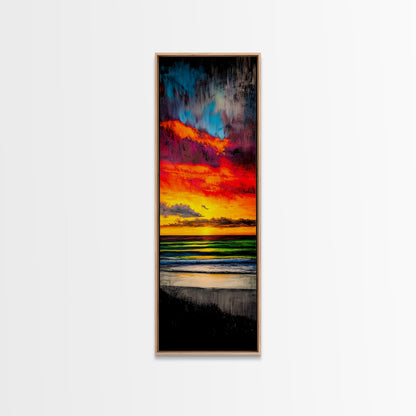 Mountain, Sunset, Water, Framed Canvas Print, Nature Landscape, Moody Wall Art, Dramatic Orange and Black, Rustic Cabin Decor