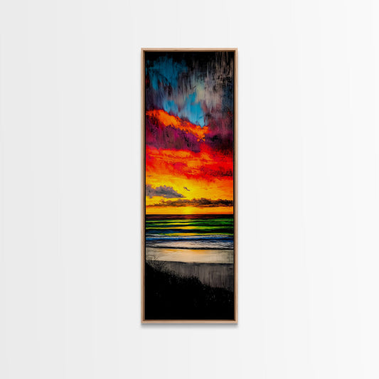 Mountain, Sunset, Water, Framed Canvas Print, Nature Landscape, Moody Wall Art, Dramatic Orange and Black, Rustic Cabin Decor