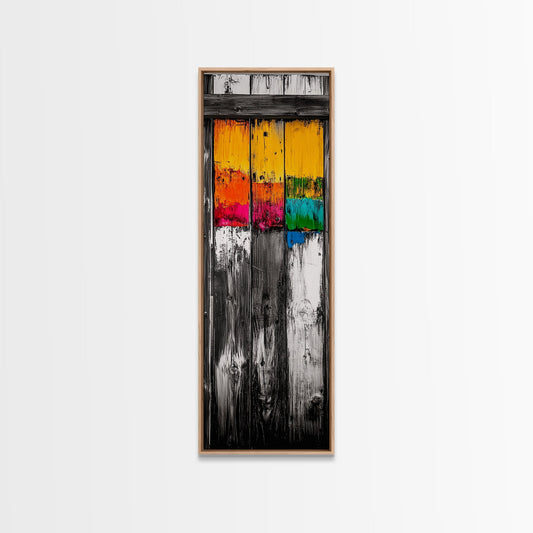 Vibrant Wood Texture, Rustic Farmhouse Wall Art, Abstract Colorful Painting, Cottagecore Decor, Modern Barn Art, Framed Canvas Print