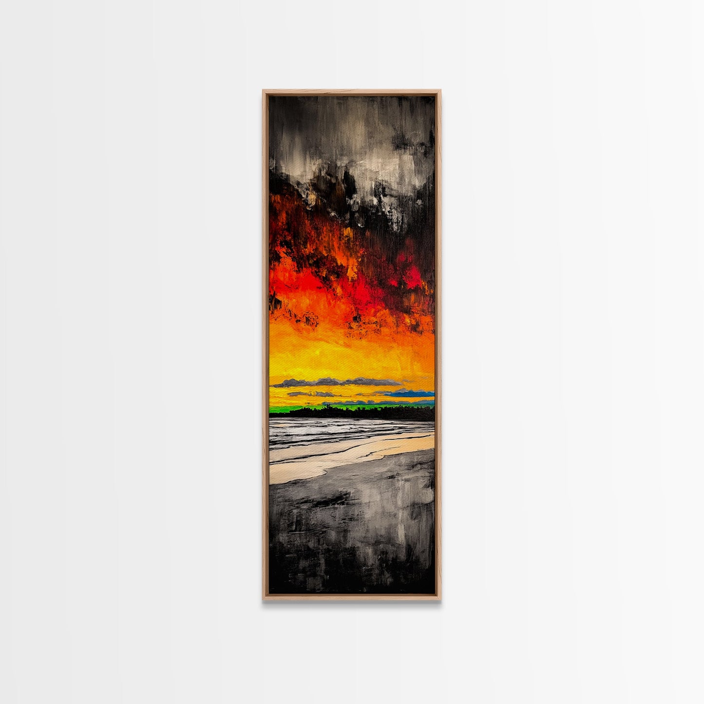 Fire Sky, Dramatic Sunset, Abstract Seascape, Framed Canvas Print, Bold Wall Art, Vibrant Home Decor, Statement Piece