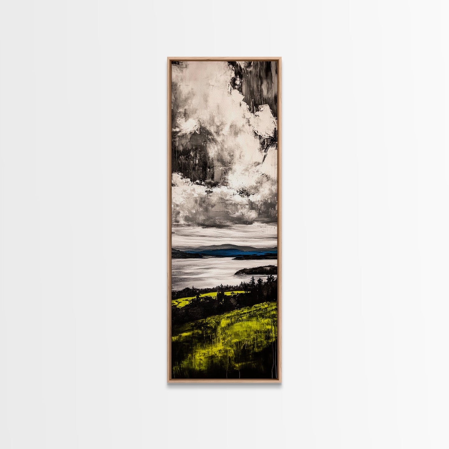 Moody Lake View, Dramatic Sky Painting, Modern Landscape Art, Framed Canvas Print, Living Room Wall Decor, Nature Inspired, Office Artwork
