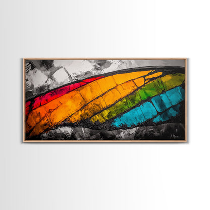 Butterfly Wing, Vibrant Abstract, Colorful Texture, Modern Wall Art, Nature Inspired, Framed Canvas Print, Office Decor, Bold Statement Art