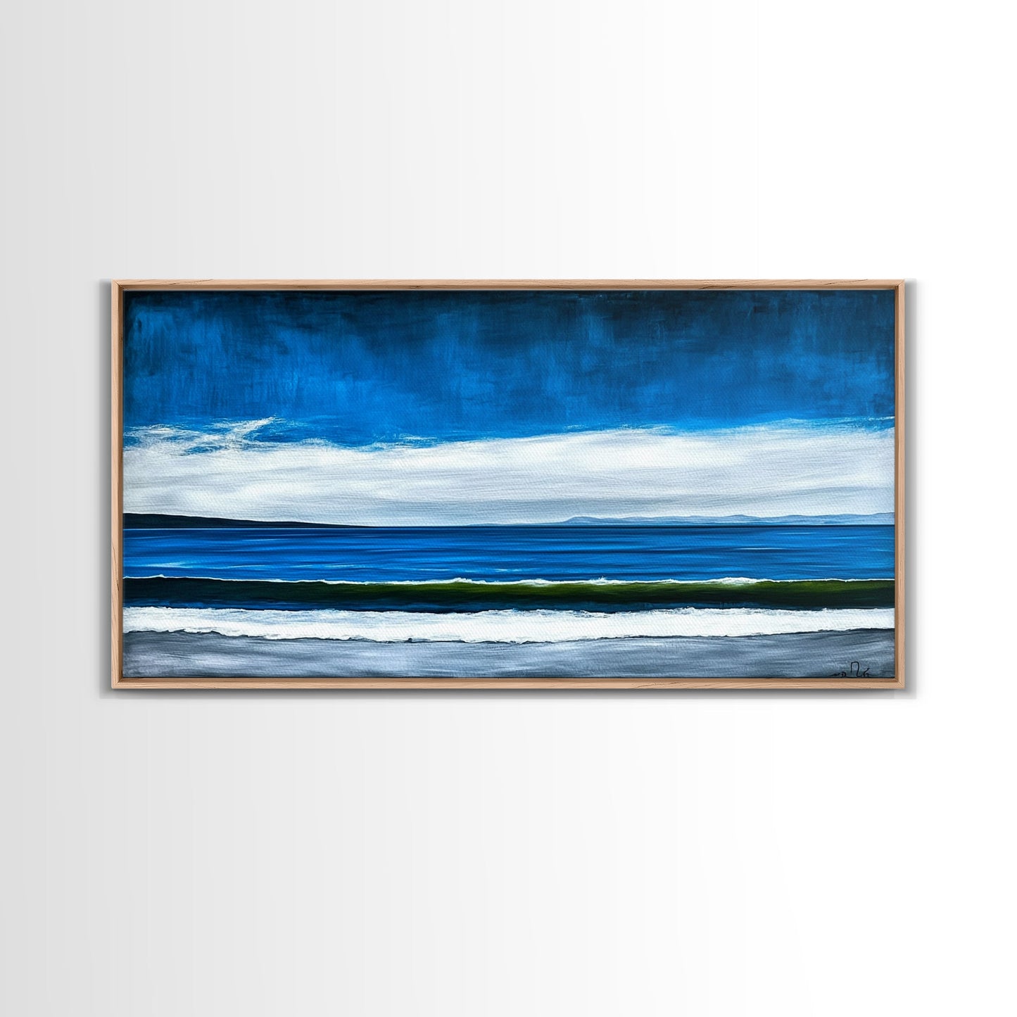 Blue Horizon, Minimalist Seascape Art, Framed Canvas Print, Ocean Wall Decor, Contemporary Coastal Painting, Modern Living Room Art