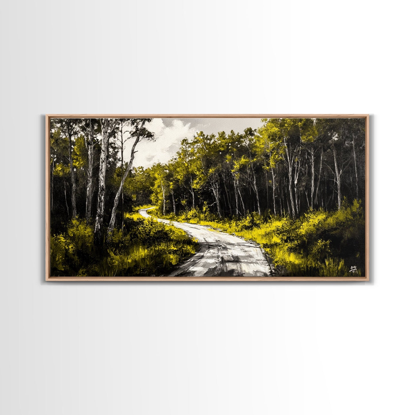 Forest Road, Scenic Nature Path, Rustic Landscape Painting, Greenery Wall Art, Country Home Decor, Framed Canvas Print, Office Artwork