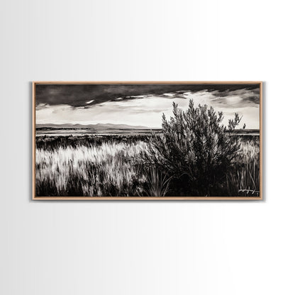 Black and White Landscape, Minimalist Canvas Print, Nature Wall Art, Rustic Country Scene, Neutral Home Decor, Living Room Art
