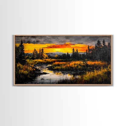 Autumn Sunset, River Landscape, Nature Art, Framed Canvas Print, Rustic Decor, Cabin Wall Art, Fall Wall Art, Living Room Art