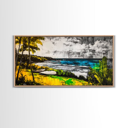 Tropical Paradise, Ocean Landscape, Coastal Wall Art, Framed Canvas Print, Beach House Decor, Living Room Art, Modern Nautical Art