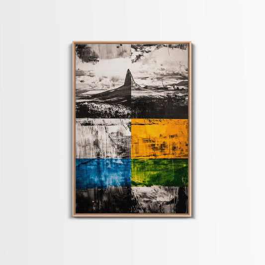 Abstract Mountain, Black and White, Geometric Art, Framed Canvas Print, Modern Wall Decor, Office Art, Minimalist Landscape, Unique Design